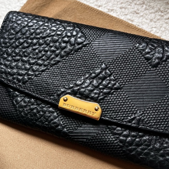 Burberry Grain Check Porter Continental Wallet Black Womens - Picture 1 of 7